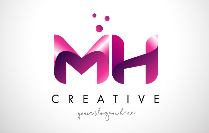 抽象矢量现代粉色立体字母mh标志设计