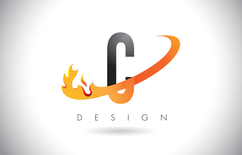 矢量抽象火焰元素的字母c标志设计