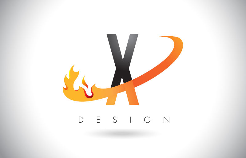 矢量抽象火焰元素的字母x标志设计