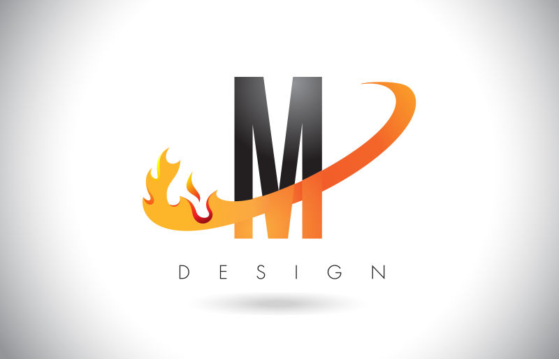 矢量抽象火焰元素的字母m标志设计