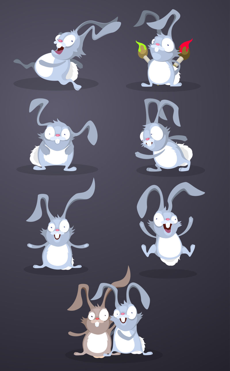 抽象矢量现代卡通兔子设计插图
