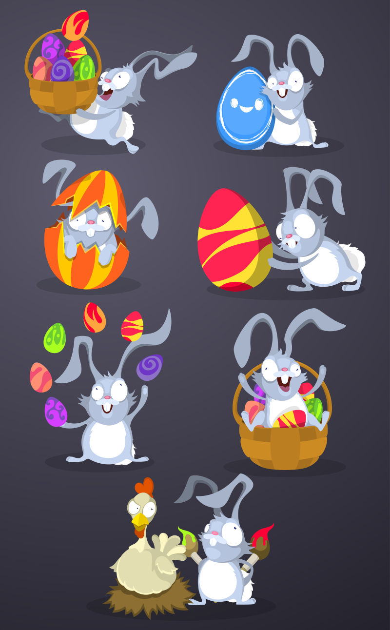 抽象矢量卡通兔子和彩蛋设计元素插图