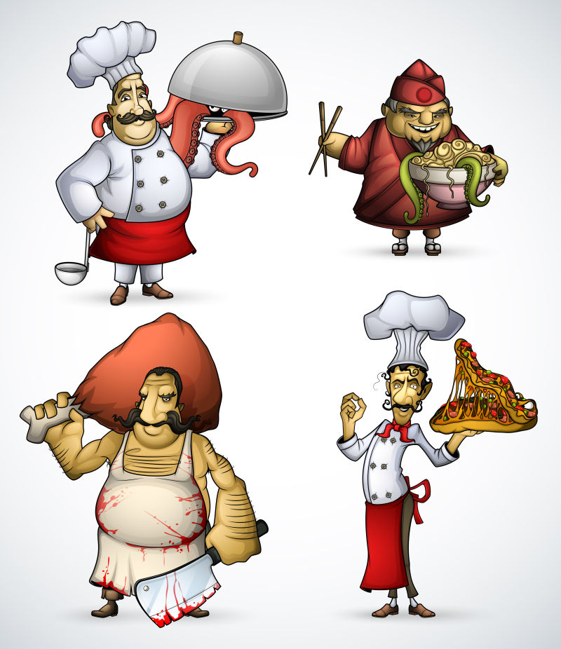 抽象矢量现代厨师卡通插图设计