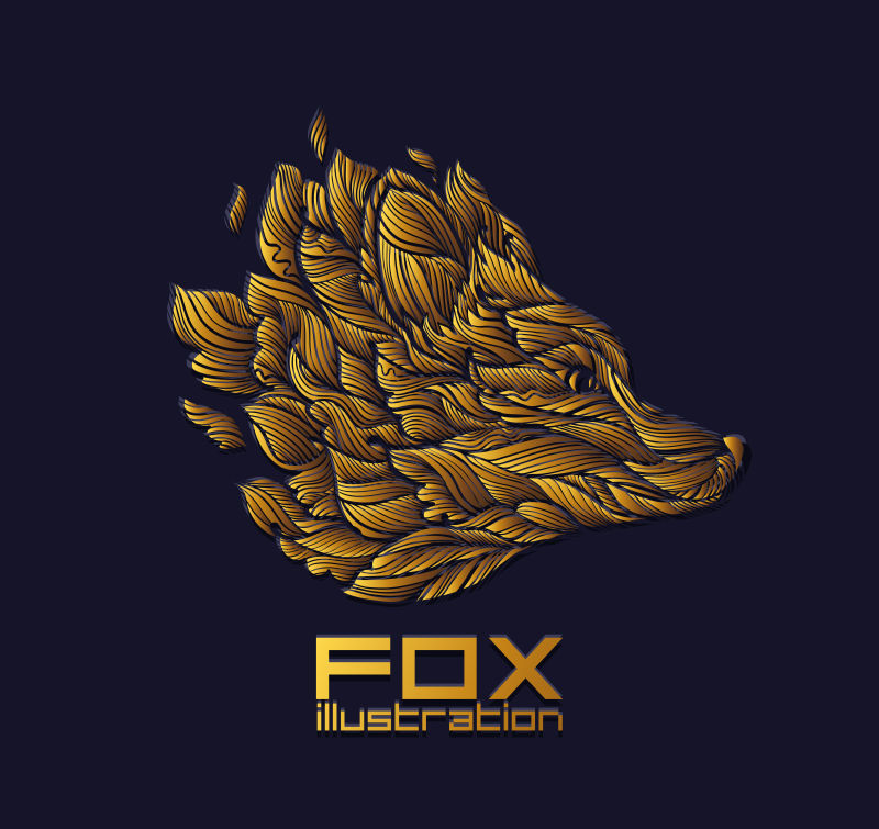 抽象矢量金色狐狸标志设计