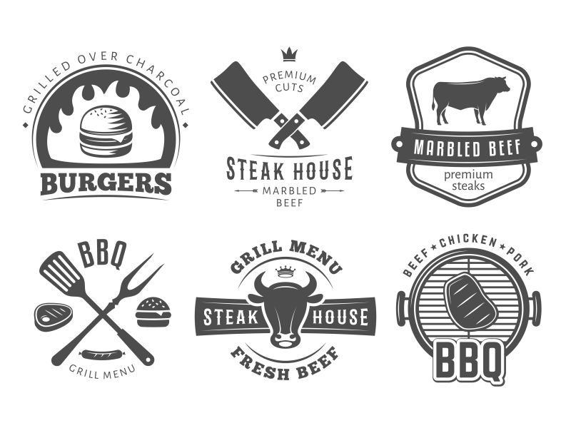 创意矢量复古烧烤快餐主题标志设计