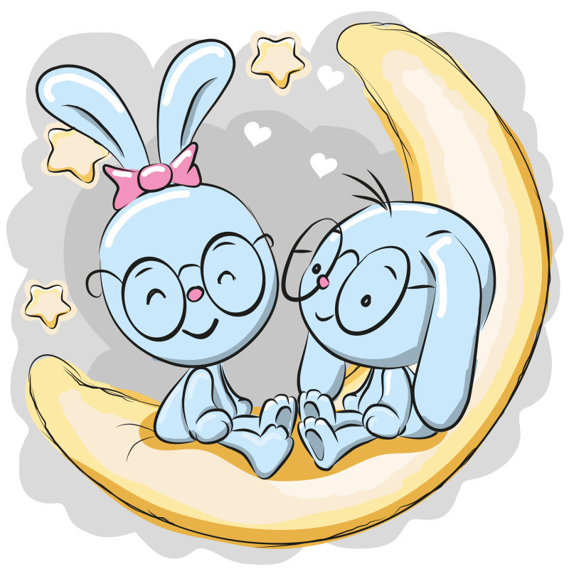 创意矢量月亮上的兔子卡通插图设计