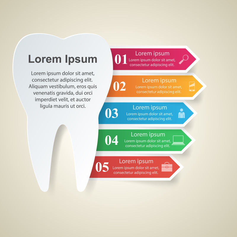 矢量抽象现代牙齿元素的平面信息图表设计