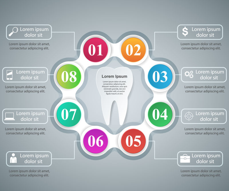 抽象矢量现代时尚牙科主题的信息图表设计
