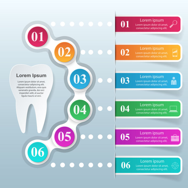 抽象矢量现代牙齿元素的平面信息图表设计
