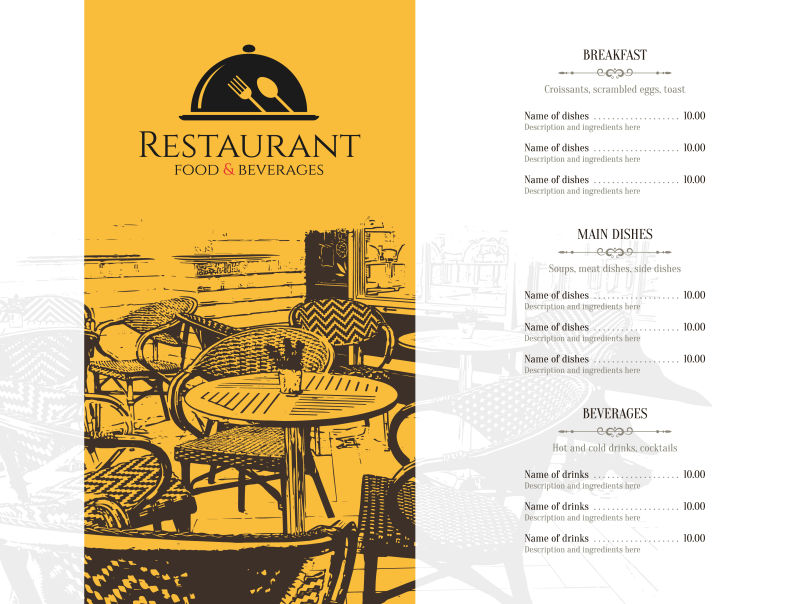 创意矢量现代时尚餐厅元素的菜单设计