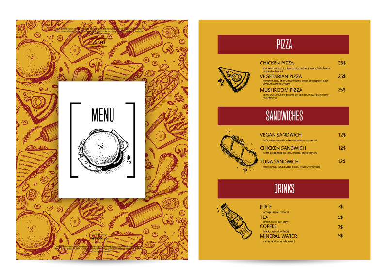 矢量现代手绘风格的创意餐厅菜单设计