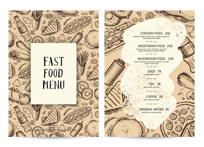 创意矢量现代手绘风格餐厅菜单设计