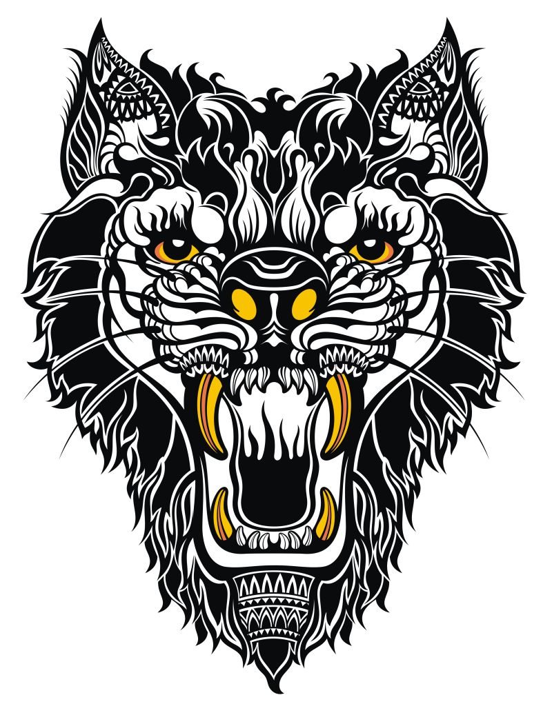 抽象矢量现代狮子纹身插图设计