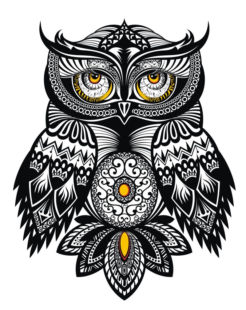 抽象矢量现代猫头鹰元素纹身图案设计