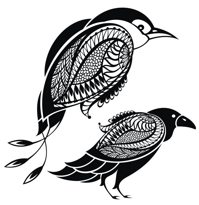 创意矢量现代鸟的纹身插图设计