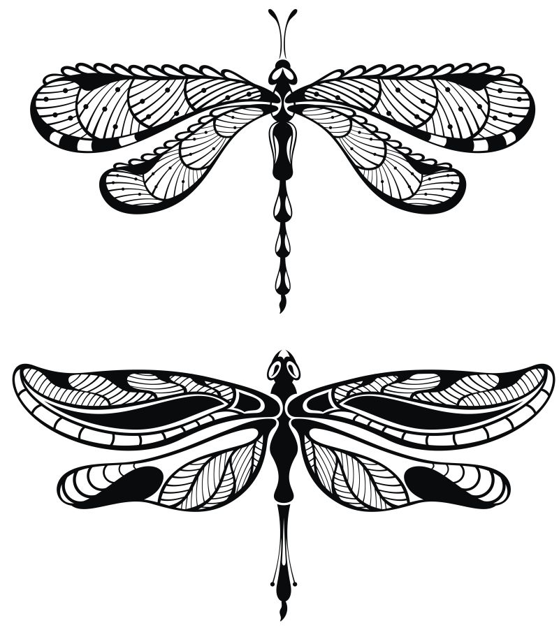 抽象矢量现代蜻蜓纹身图案设计