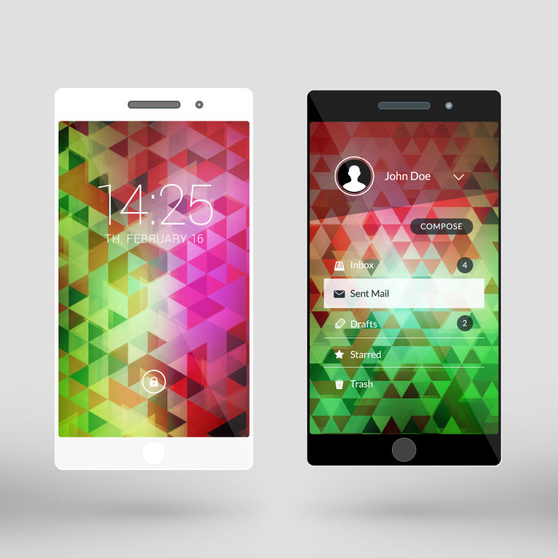创意矢量彩色几何三角元素的移动手机壁纸设计