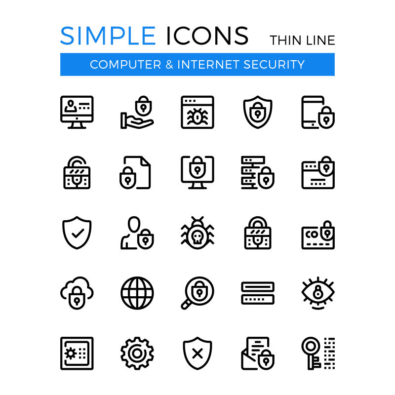 抽象矢量互联网安全主题线性图标设计