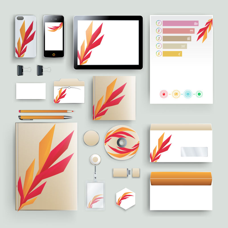 具有颜色元素的企业标识模板矢量公司Brand Boo销的商业风格报告和指南文具模板与抽象图案主题插图