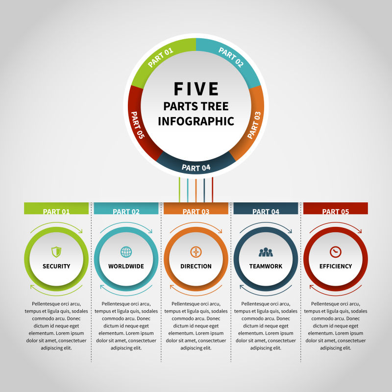 创意矢量现代五步彩色商业信息图表设计