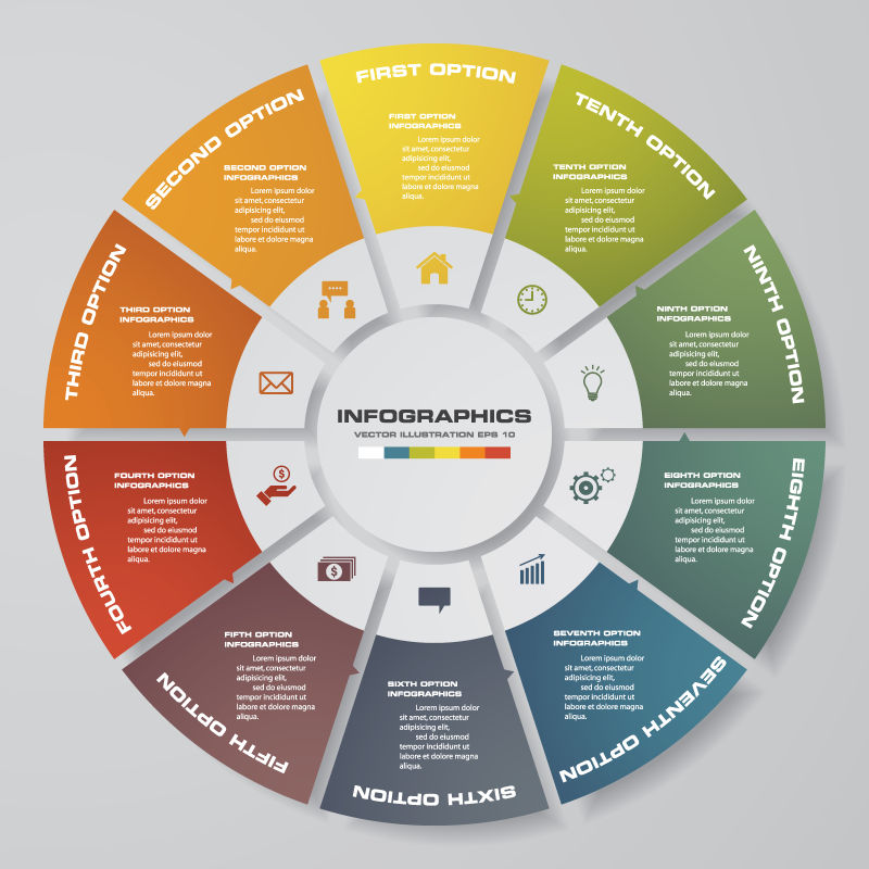 抽象矢量现代彩色圆盘元素的信息图表设计
