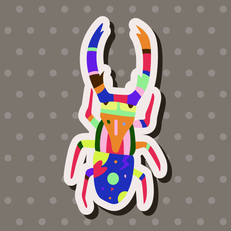 抽象矢量彩色艺术甲虫插图设计