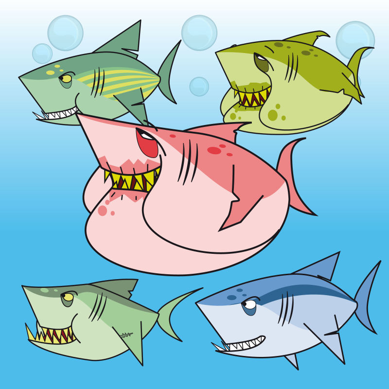 创意矢量现代海洋鱼类卡通插图设计