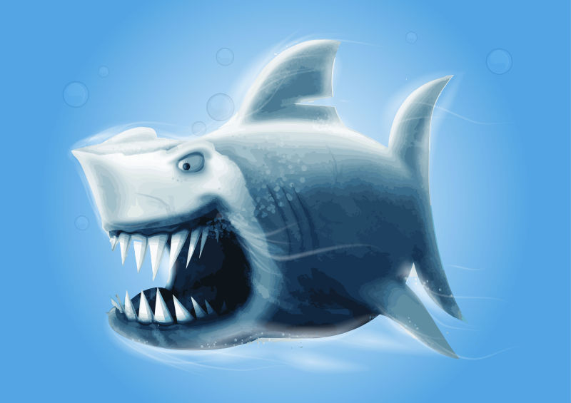 创意矢量凶狠的鲨鱼插图设计