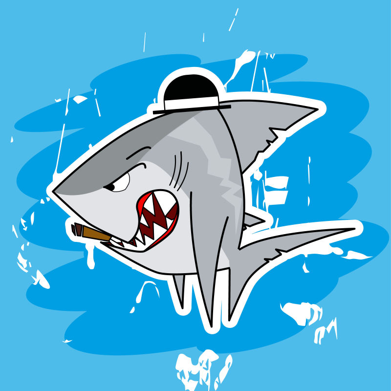 矢量凶恶的鲨鱼卡通插图设计