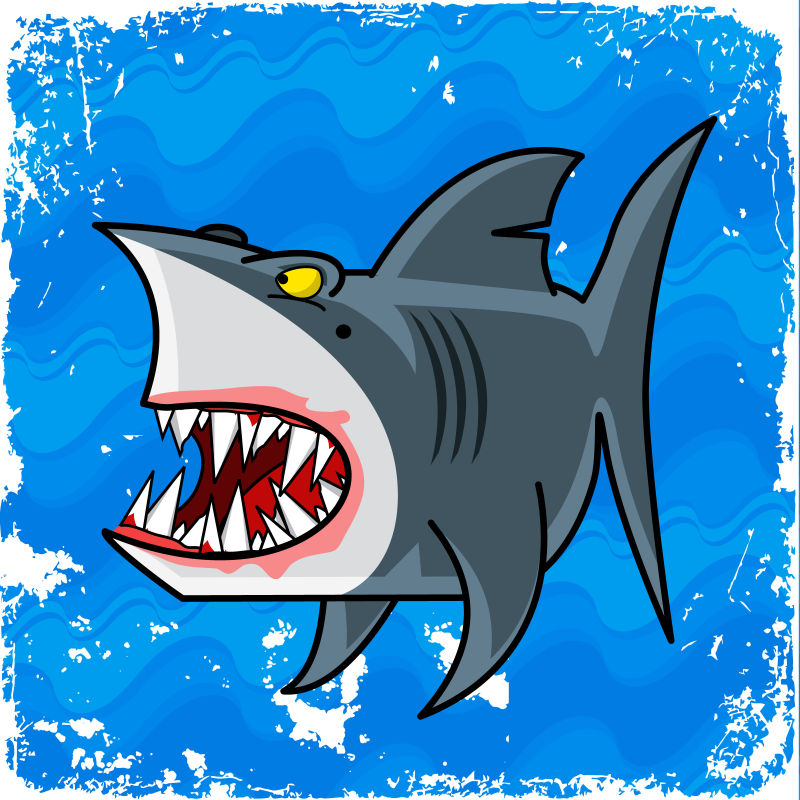 抽象矢量现代海洋中的鲨鱼卡通插图设计