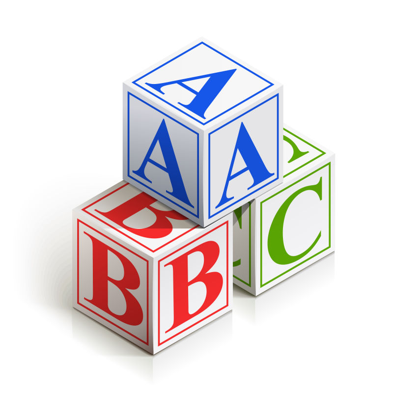 抽象矢量现代彩色字母abc玩具设计