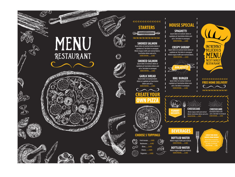矢量抽象现代西餐餐厅菜单平面设计