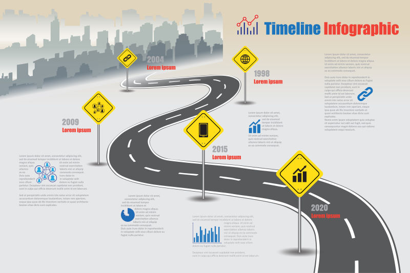 抽象矢量现代城市路线元素的信息图表设计