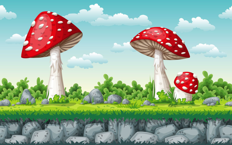 矢量卡通蘑菇森林插图设计