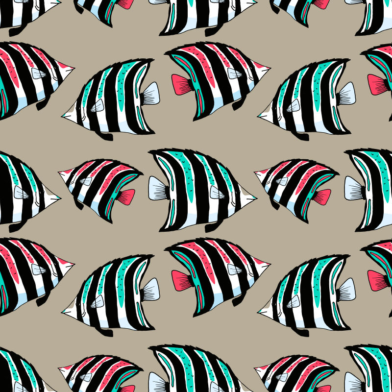 创意矢量现代彩色热带鱼装饰无缝背景