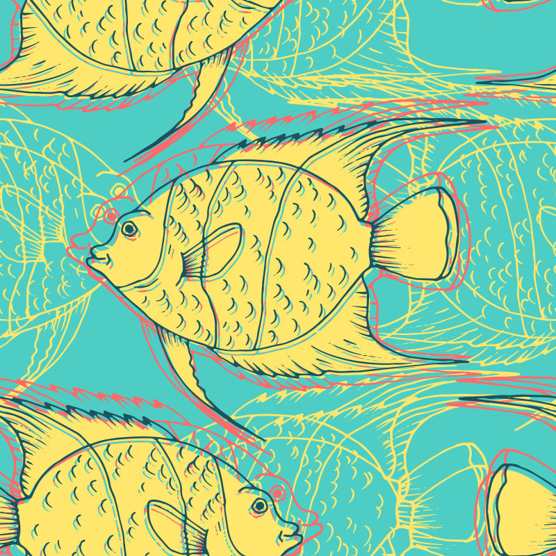 抽象矢量现代热带鱼装饰无缝背景