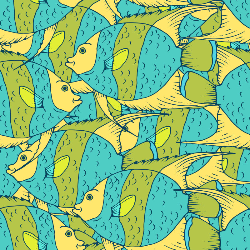 创意矢量现代热带鱼装饰无缝背景