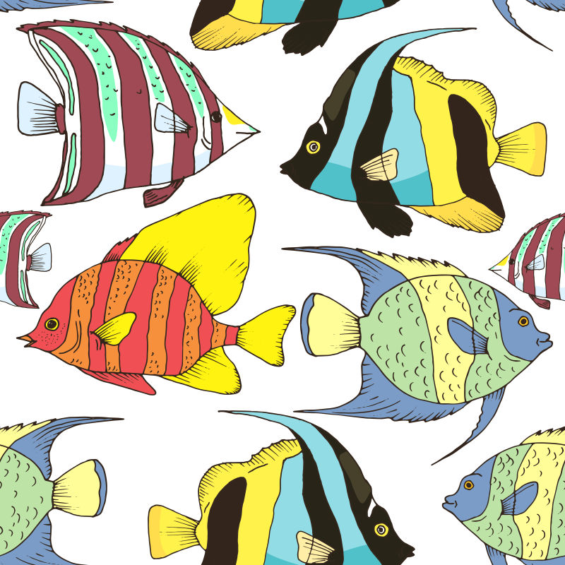 抽象矢量彩色美丽鱼类装饰背景