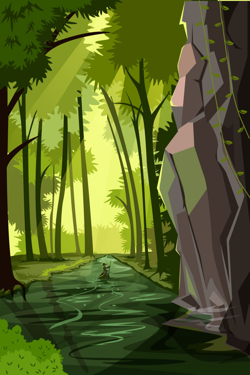 抽象矢量现代美丽的森林林间插图设计