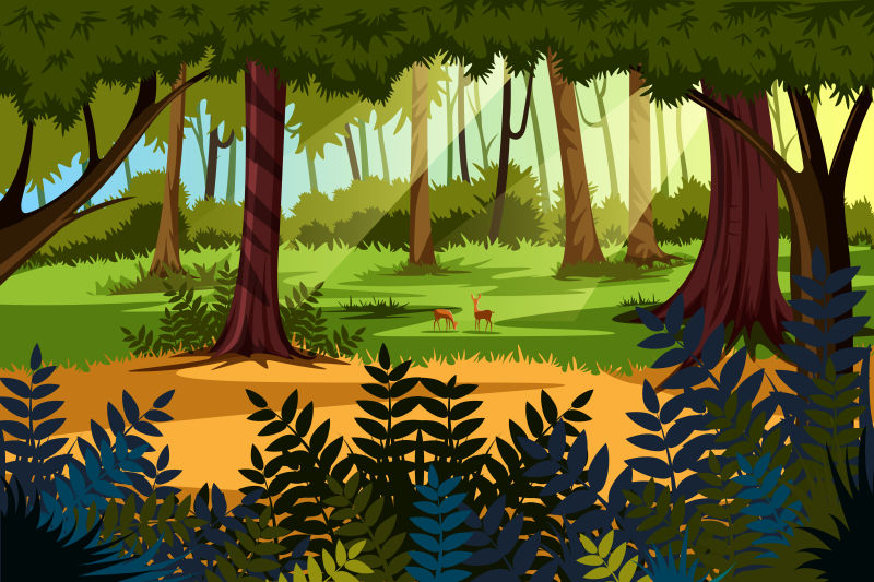 创意矢量阳光下的森林插图设计