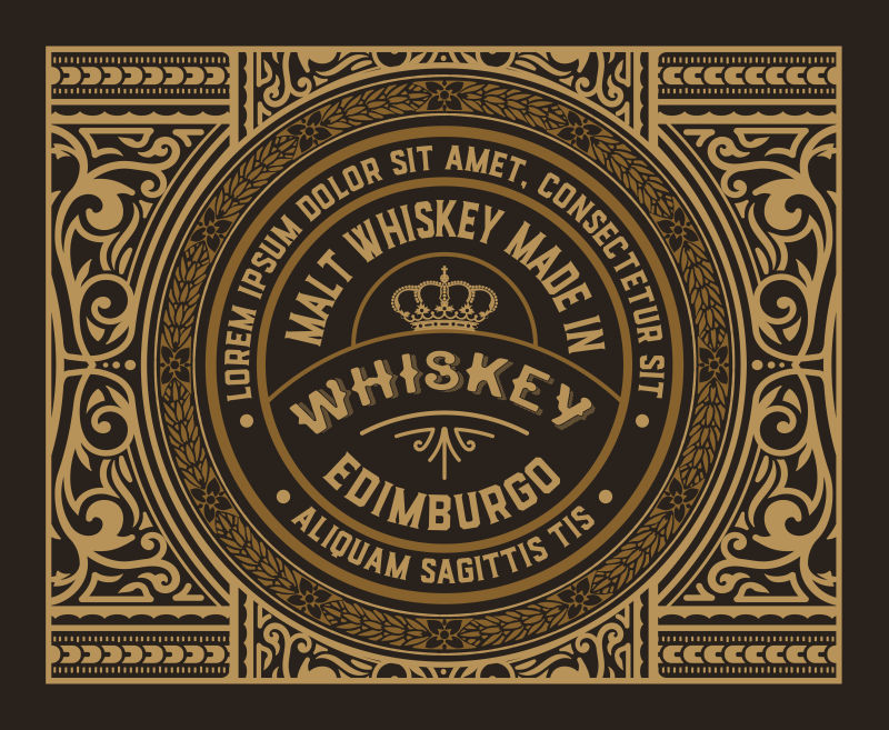 创意矢量复古威士忌主题的标签设计
