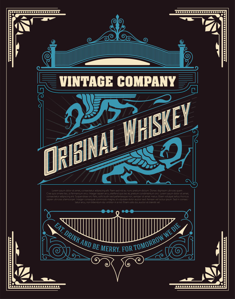 抽象矢量现代威士忌主题的平面标签设计