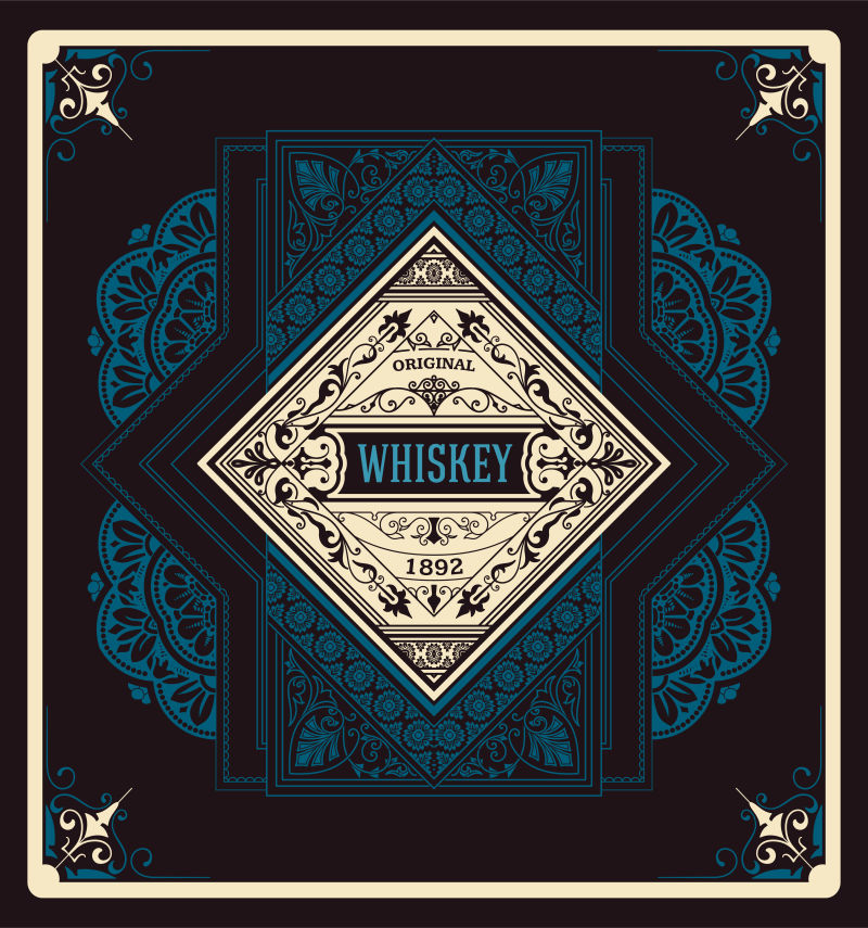 矢量复古风格的抽象威士忌标签设计