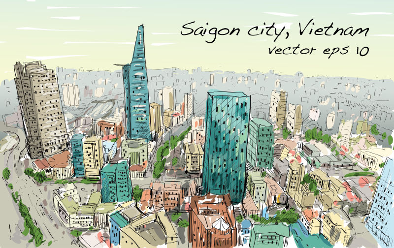 抽象矢量越南展示手绘插图设计