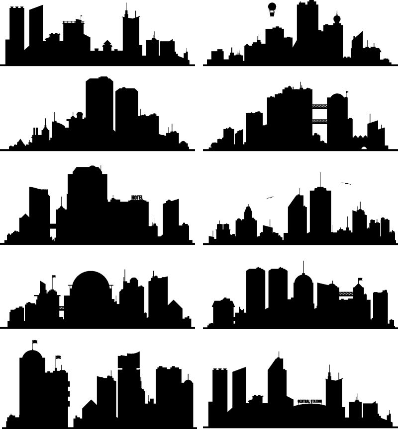 抽象矢量现代摩登城市建筑剪影插图设计
