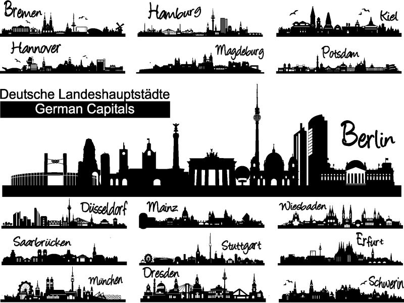 抽象矢量各国城市建筑剪影插图