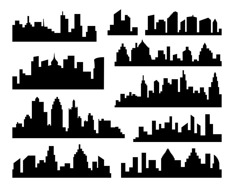 矢量抽象城市建筑剪影插图设计