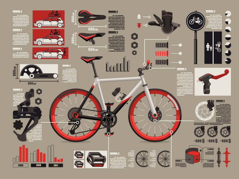 抽象矢量现代自行车设备元素插图设计