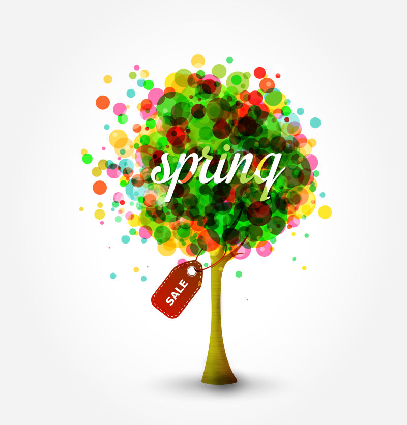 创意矢量现代彩色树元素的春季销售背景设计