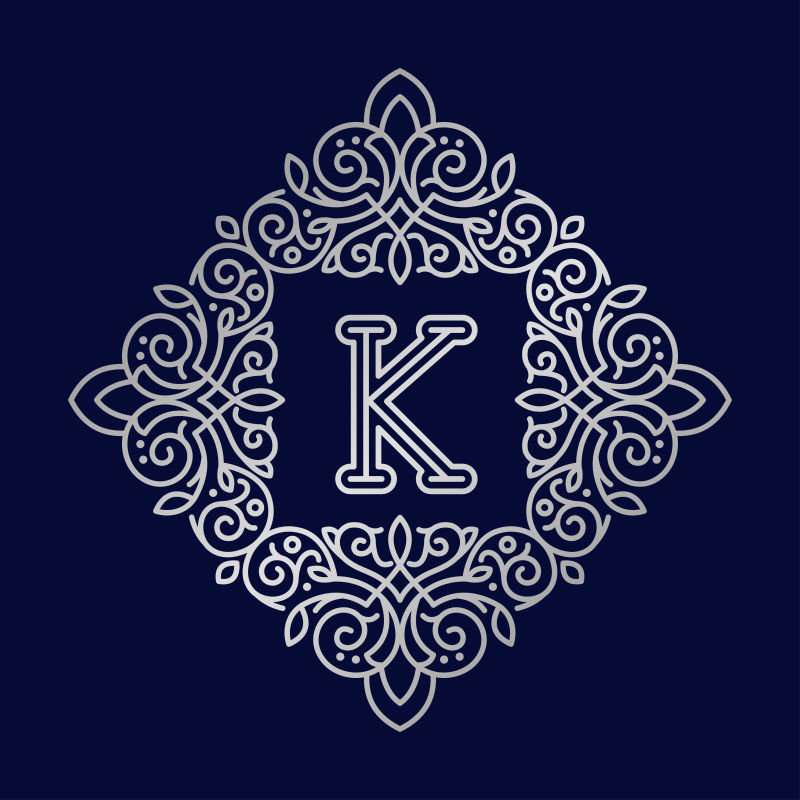 抽象矢量花纹装饰的字母k标志设计